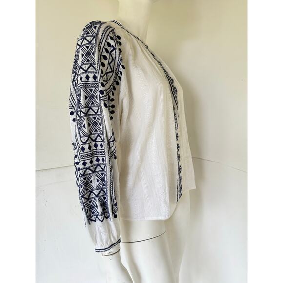 Ne Quittez Pas White and blue oversized boho blouse XS - Picture 2 of 4